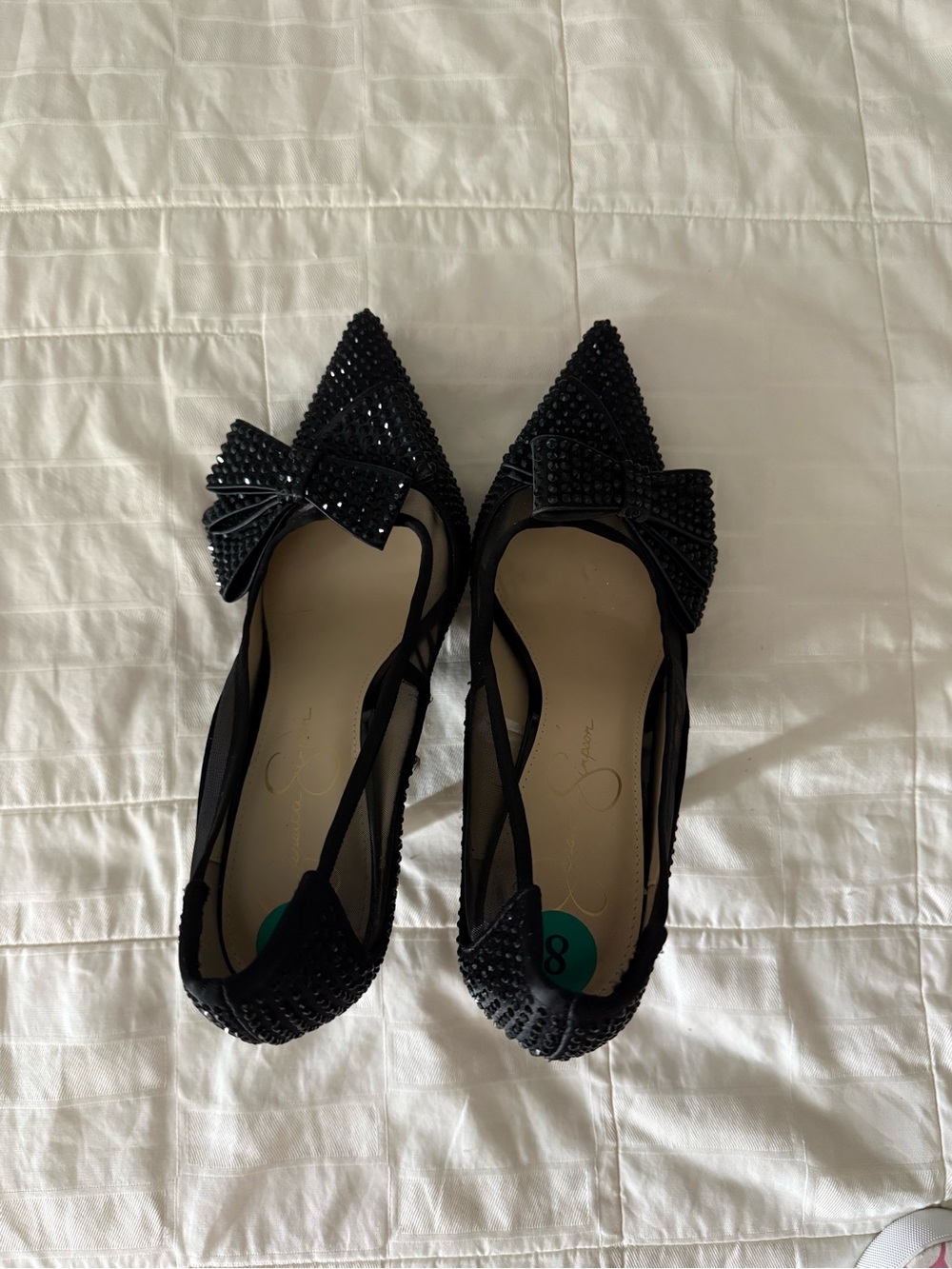 Jessica Simpson Black Pointed-Toe Bow Embellished Flats